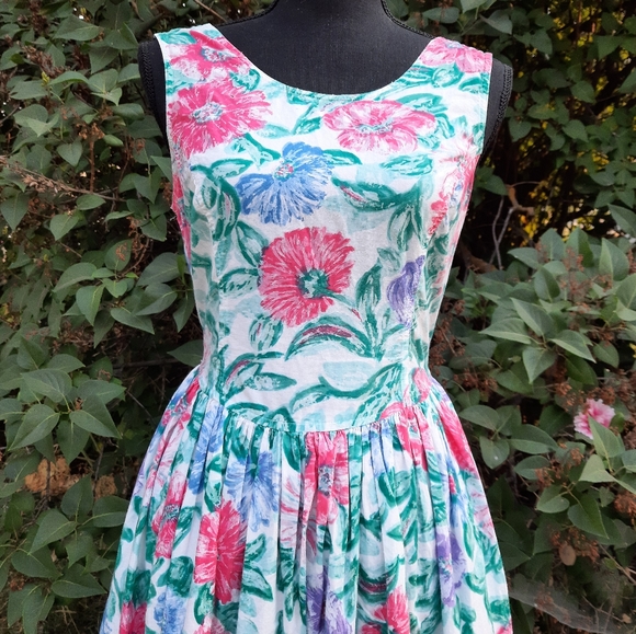 VTG 80s Honors Backless Floral Fit & Flare Dress S - Picture 4 of 16